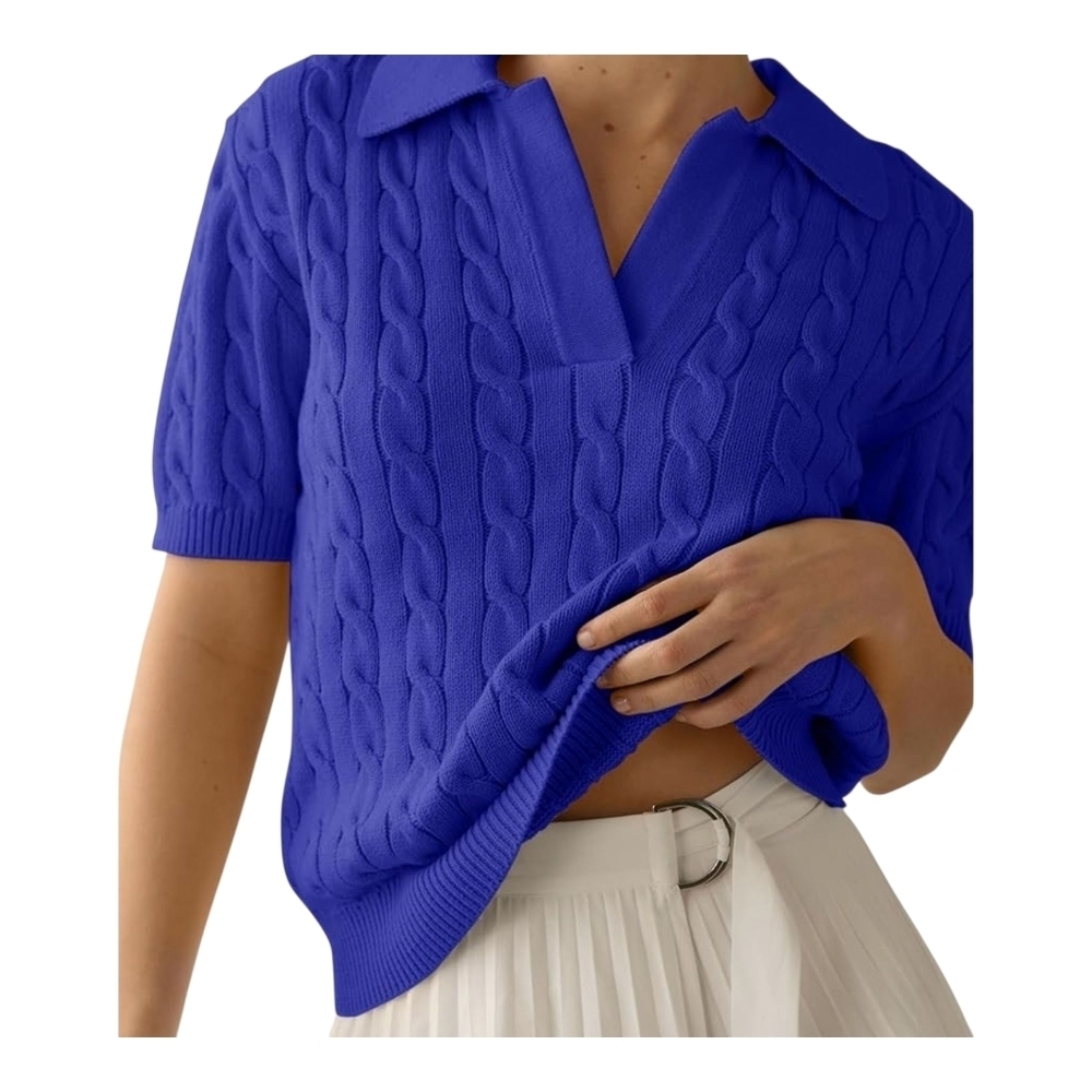 IMILY BELA - Large Saphire Blue Short Sleeve Sweater - Picture 3 of 7